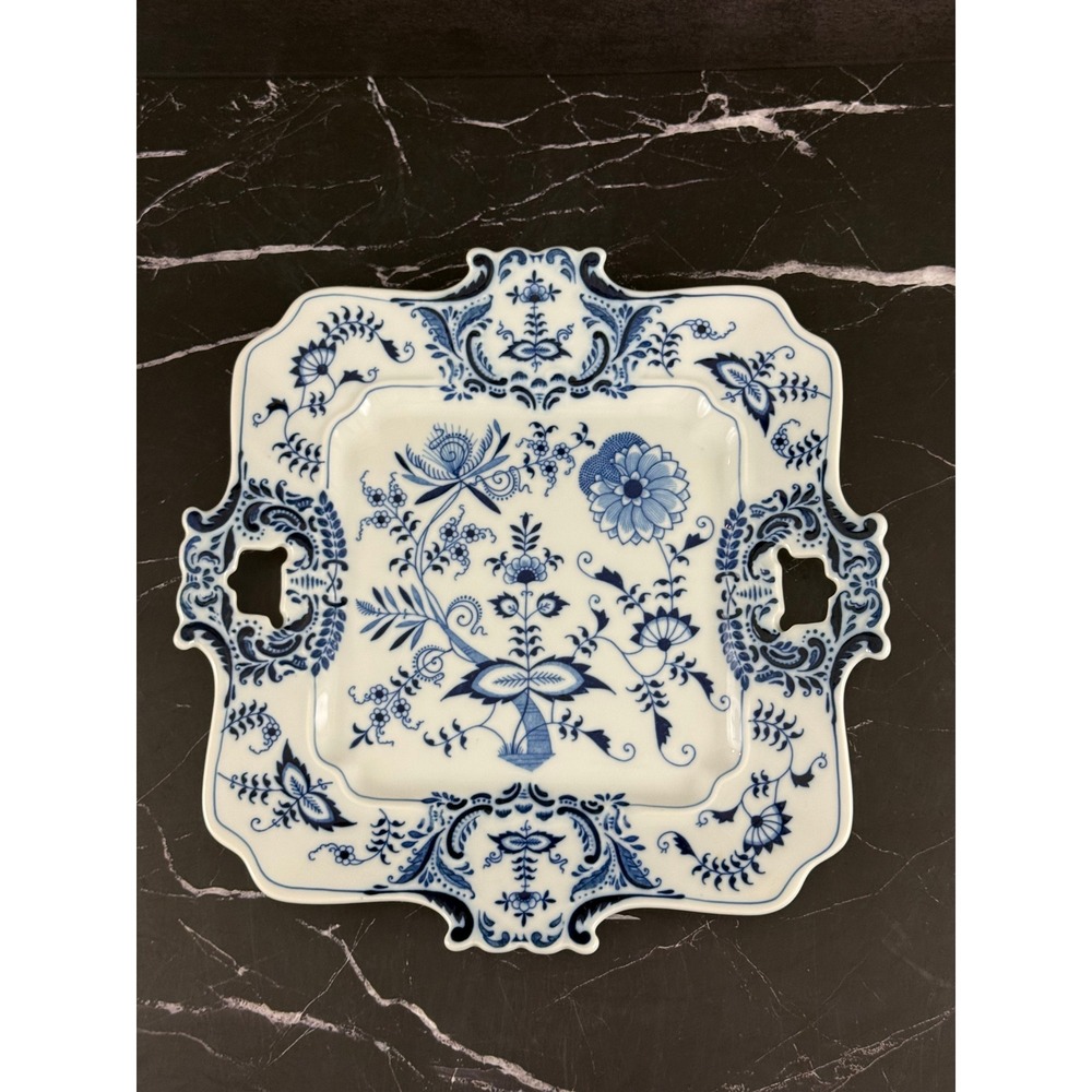 VTG Blue Danube Blue Onion Porcelain Square 12in Serving Tray Platter MINT!
